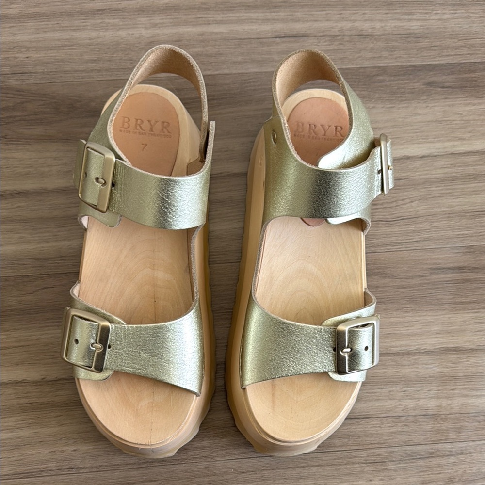 BRYR Gigi Gold Sandals Comfortable Two-Strap Design